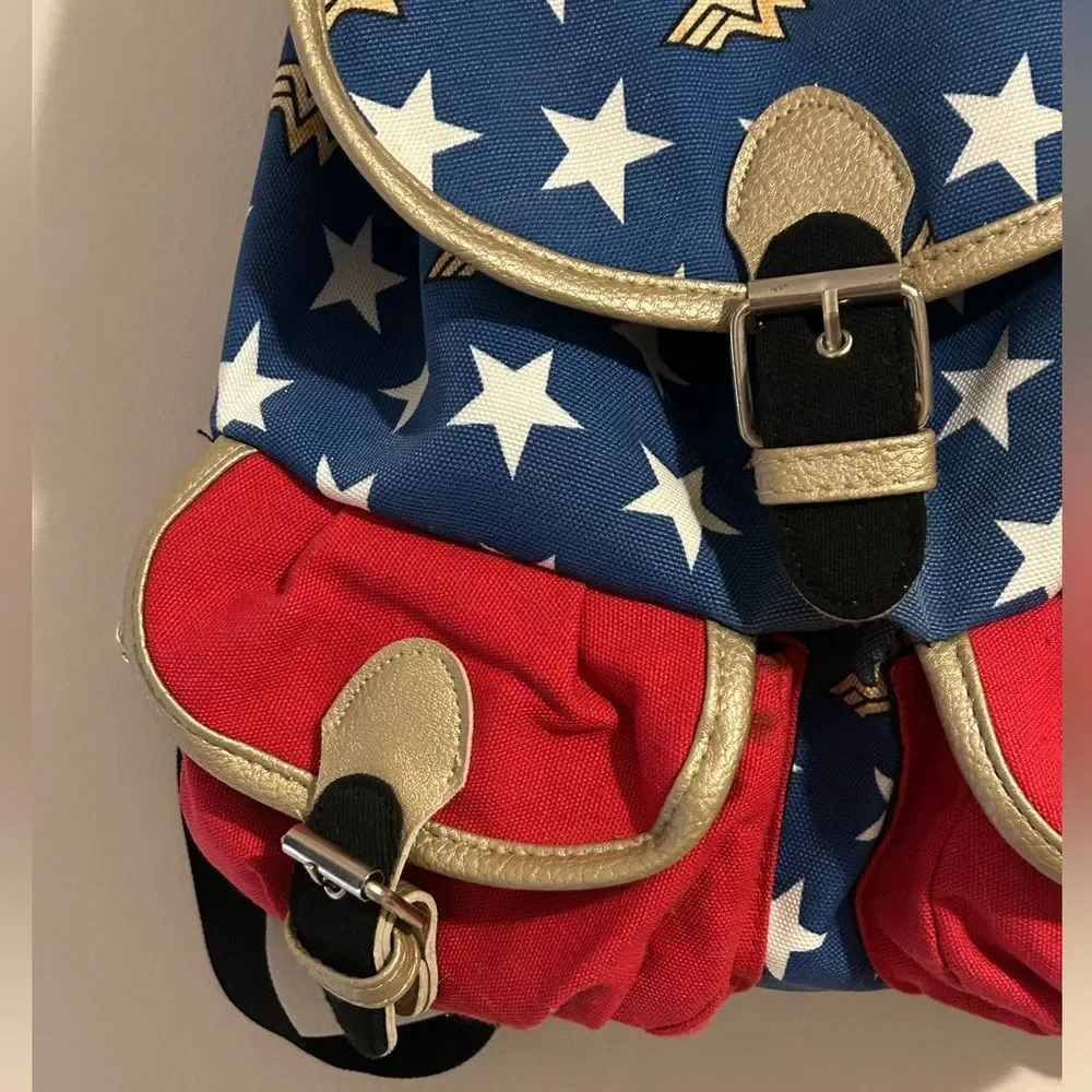 Wonder Woman Canvas Backpack DC Comics Originals Book Bag Red, Blue & Gold